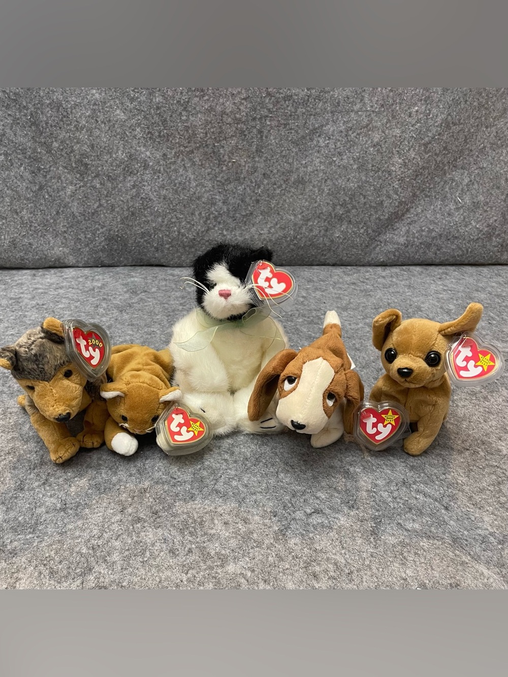Vintage TY Beanie Babies Lot Dogs Cats Plush w/ Tags Arlen,TinyTracker,Nip,Sarge
